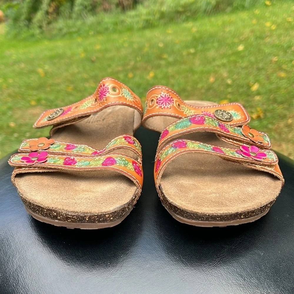 L’Artiste spring step sandals, velcro straps, open toe, brown, flower, size 6.5 - Picture 6 of 9